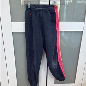 Kids Navy Joggers with Pink Stripe